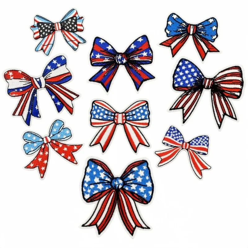 

America Independence Day Bow Iron-on Sew Embroidery Badge Patches DIY T-shirt Hat Backpack Clothing Appliques Sticker