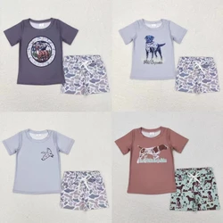 Wholesale Children Short Sleeves Duck Deer Dog Tee T-shirt Toddler Infant Camo Pocket Shorts Kids Outfit Baby Boy Summer Set