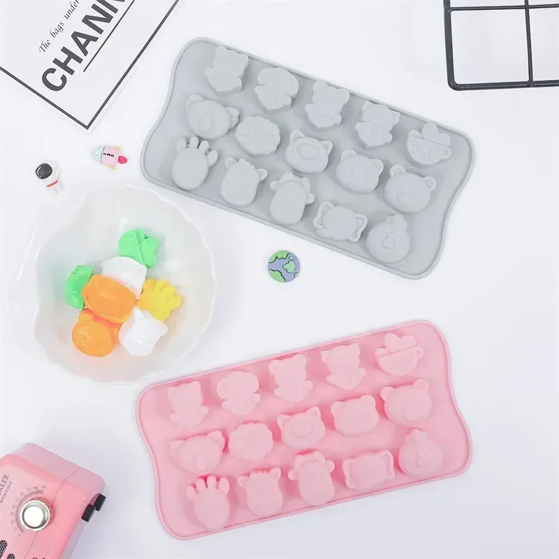 Cartoon Animal 15-cell Press-type Soft-bottom Ice Cube Mold Household Silicone Ice Cube Homemade Ice Cube Food Grade Mold