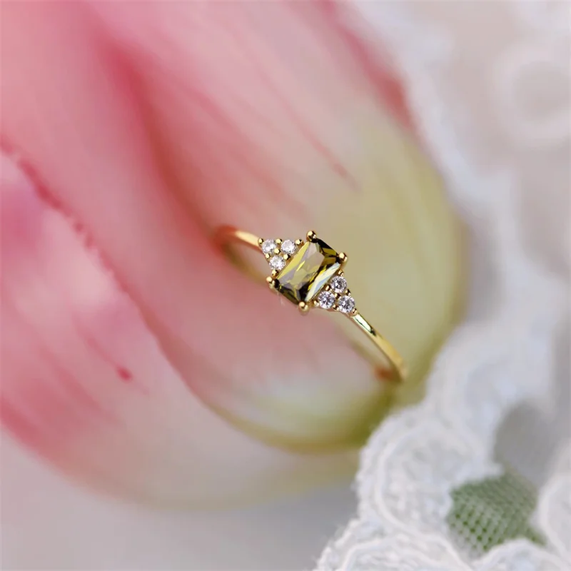 

S925 Silver Artifical Peridot Wedding Ring for Women Elegant Fine Yellow Gold Birthday Gift