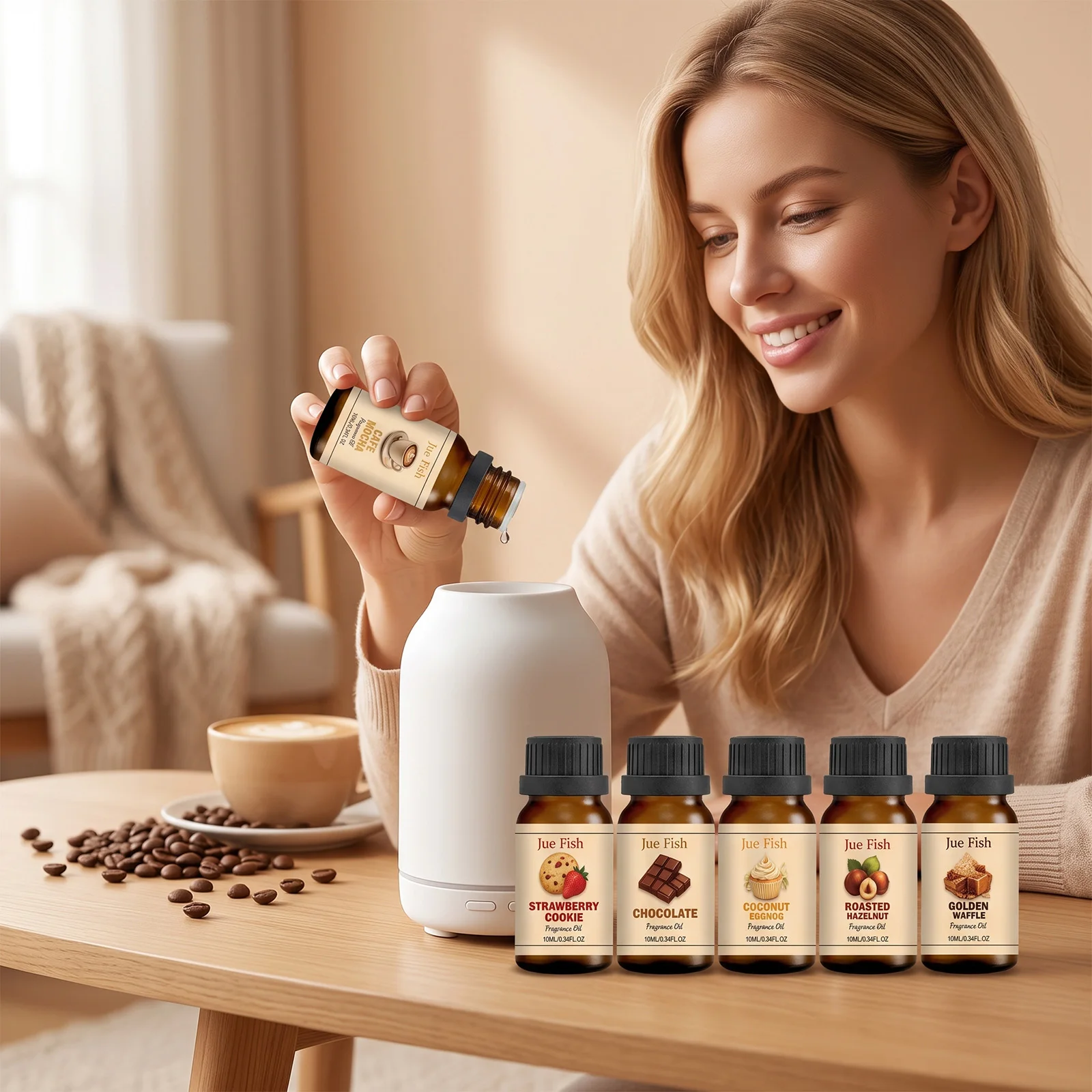 6pcs Coffee Shop Scented Fragrance Oil Set 10ml/pc Aroma Oil Gift Box For Humidifier Diffuser Candle Soap Making Air Freshener