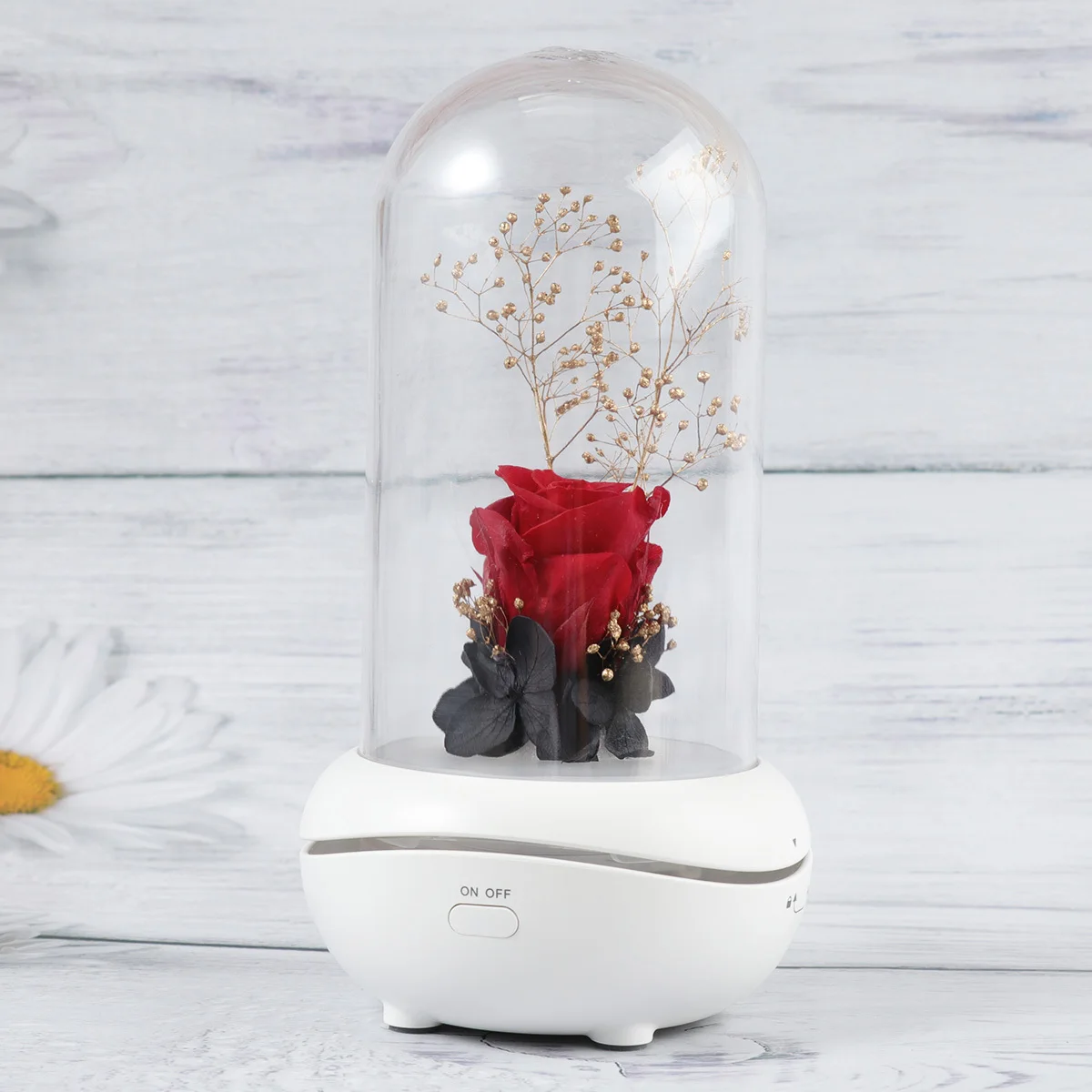 

USB Charging Aromatherapy Diffuser Eternal Flower Design Red Rose LED Humidifier Miniature Landscape Night Light