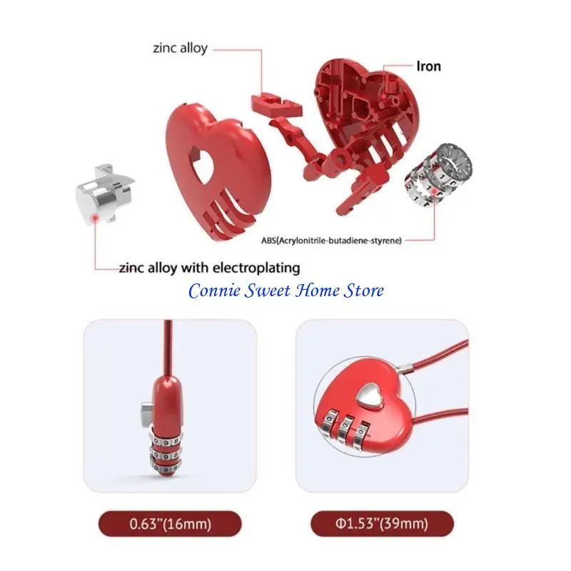 LXAF Metal Heart Shaped Padlocks Lock  passwords  Padlocks Long Wire Rope-Lock for Lovers Wedding Anniversary Travel Couple Lock