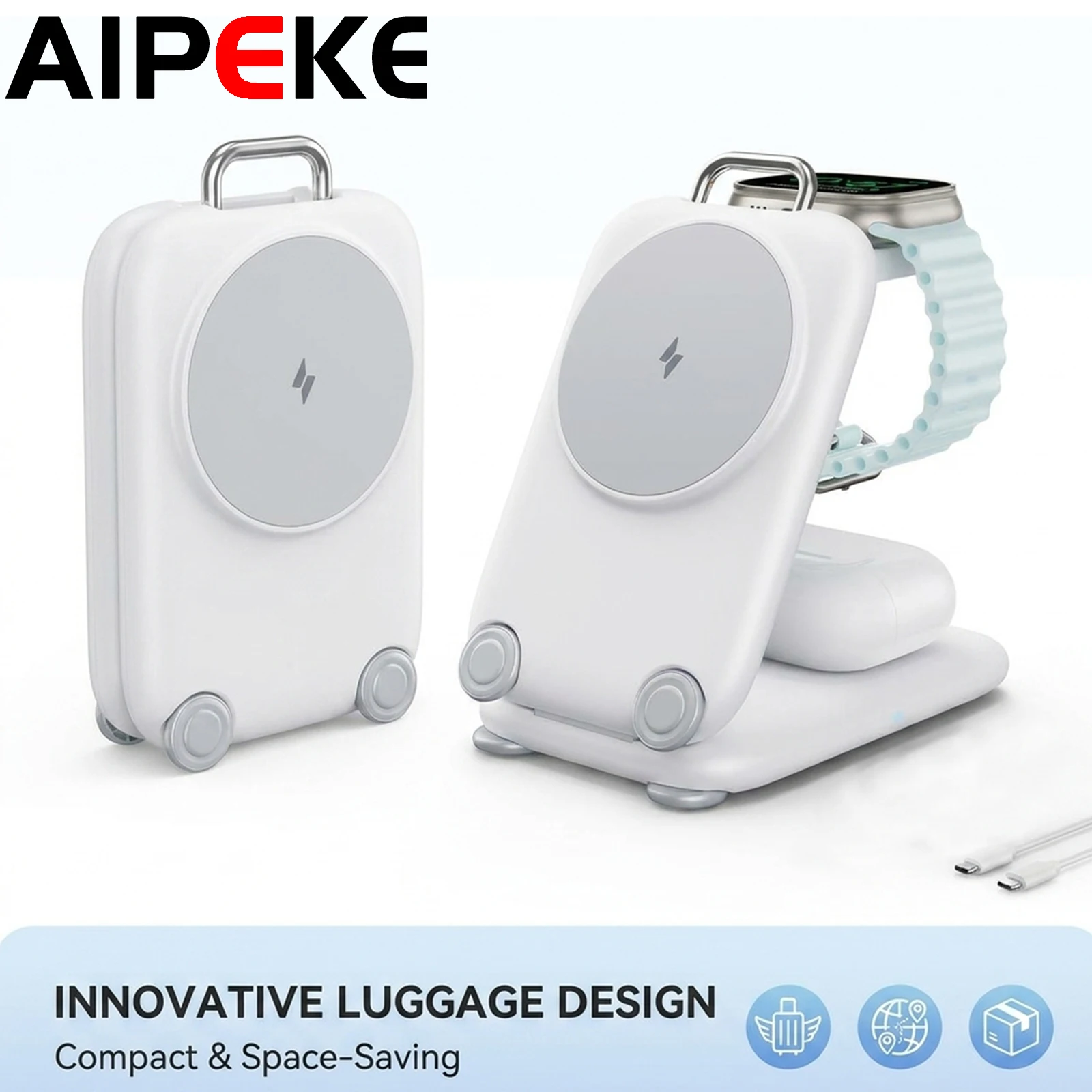 

AIPEKE Magnetic 3 in 1 charging station Foldable wireless Charging Station travel essentials For IPhone office desk accessories