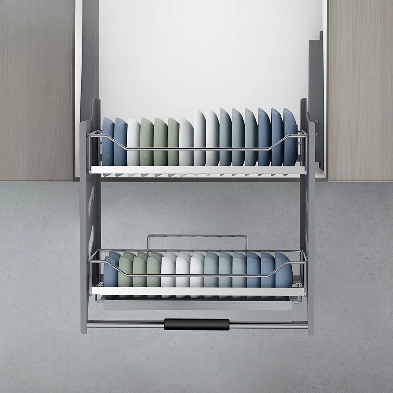 Wall Cabinet Lift Basket Bowl Basket Stainless Steel Kitchen Cabinet Dish Shelf Damping