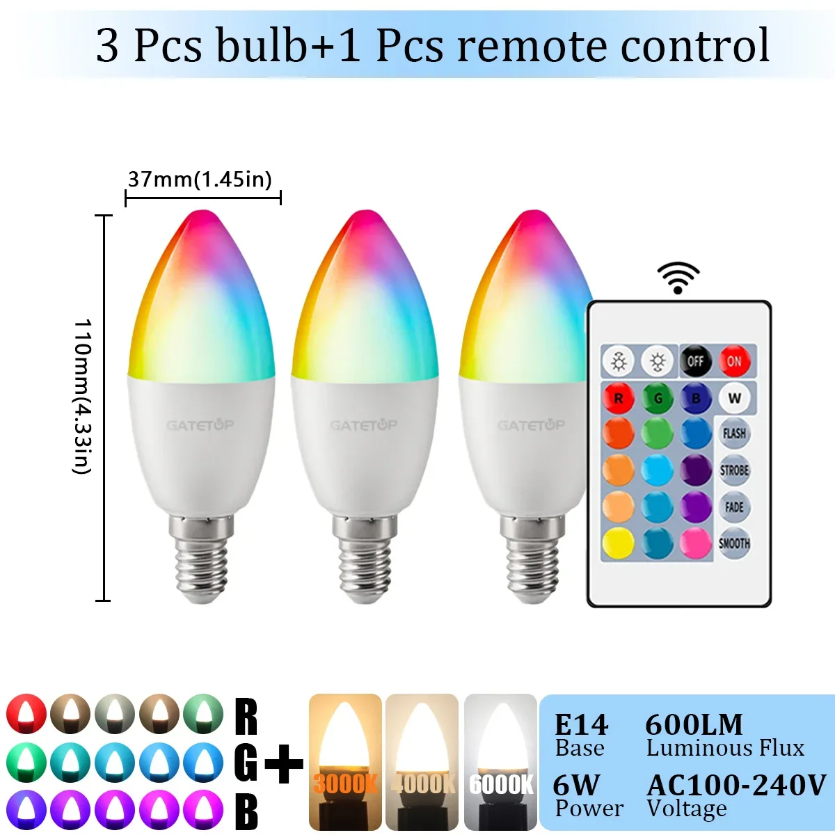 1-10 STKS E14 Kaars LED Lamp RGB 24 Sleutel Afstandsbediening Dimbaar 6 W AC220V 110 V Kleurrijke Verandering voor Slaapkamer Woonkamer Lamp