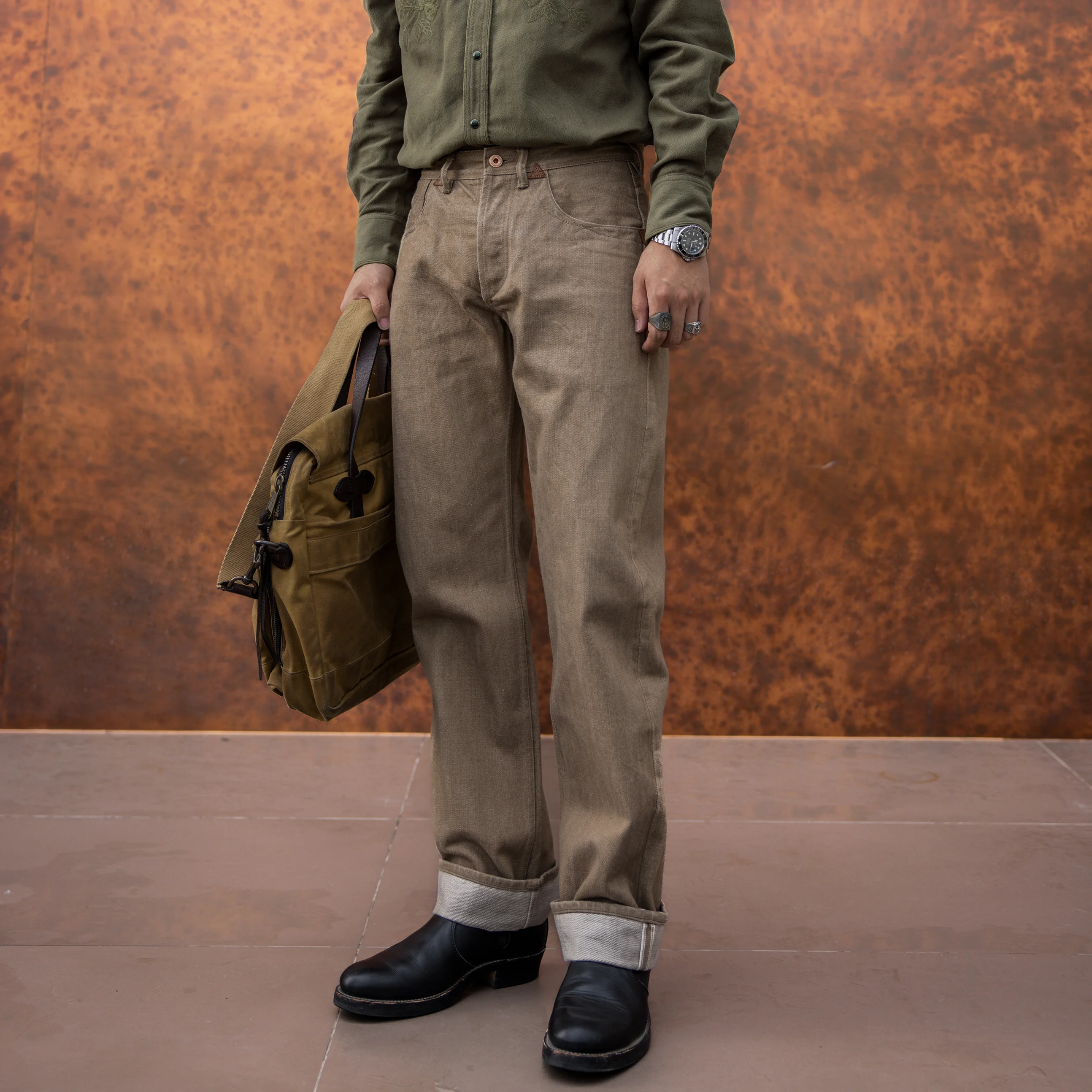 603s-017 بنطال جينز خام نيلي سيلفاج مغسول 18 أونصة من قماش الدنيم الثقيل للغاية #2