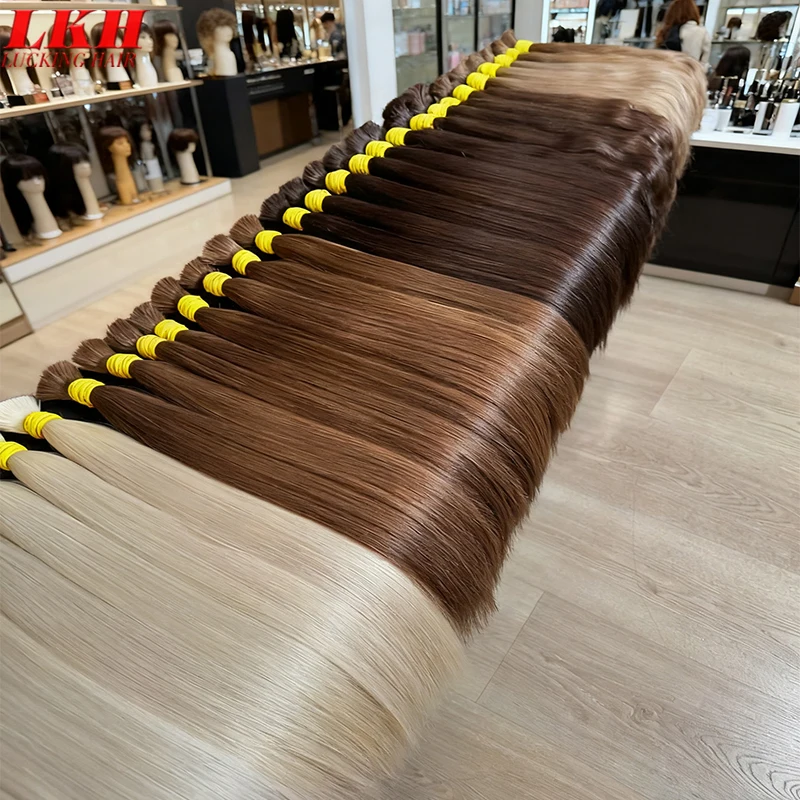 Lucking Wholesale Straight Human Hair Bulk 100% Real Human Hair Extensions Highlight 16A Natural Black Hair Bundle Blonde 613