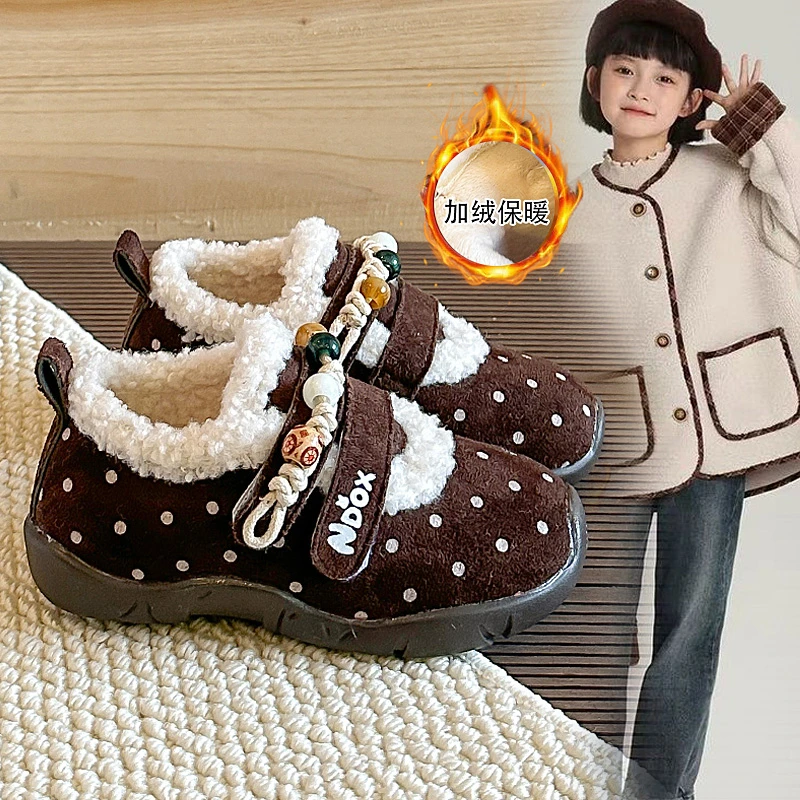 2025 Fashion Korean New Children's Cotton Shoes, Girls' Small Round Dot Boots, Boys' Cute Soft Soled Plush Cotton Shoes