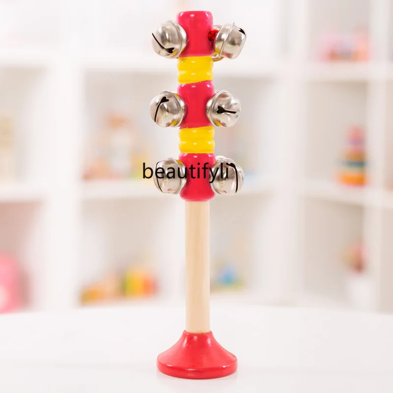 Wooden hand rattle baby children kindergarten dance props backing track bell musical instrument toys