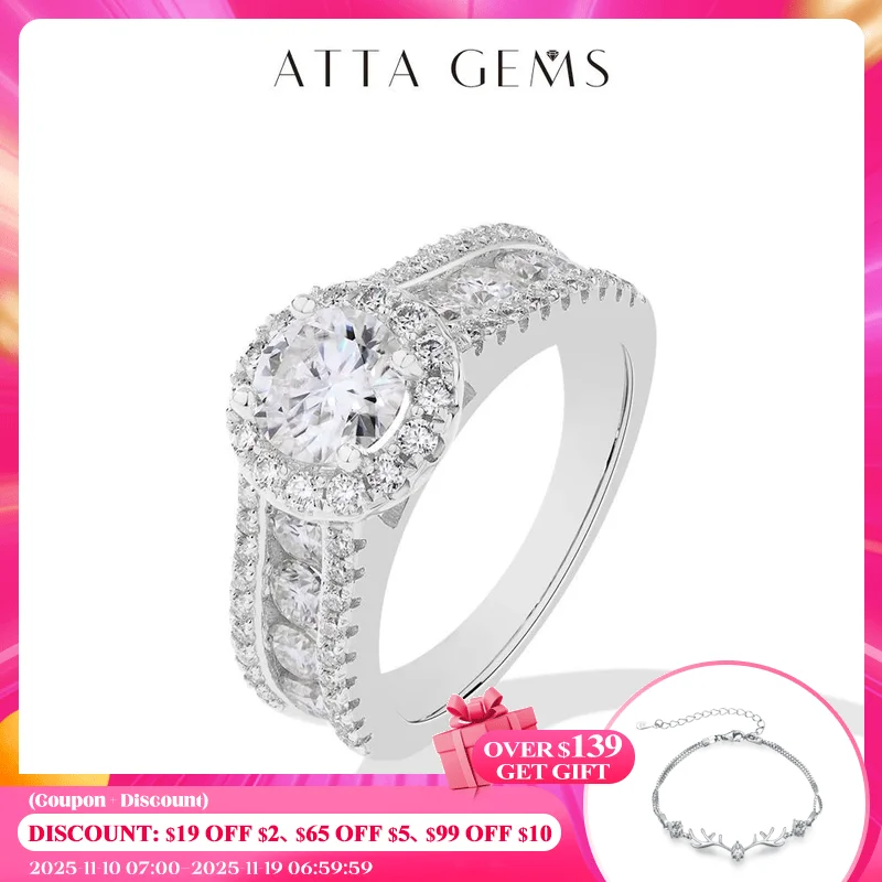 

ATTAGEMS круглой огранки 1,0 карата кольцо с муассанитом 6,5 мм VVS1 бриллиант для женщин S925 серебро помолвка невесты ювелирные изделия подарок с сертификатом