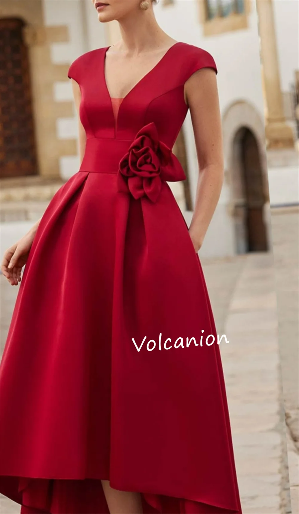 Индивидуальные вечерние платья Charmeuse ручной работы с цветочным принтом и v-образным вырезом, миди-платья на заказ, простые элегантные