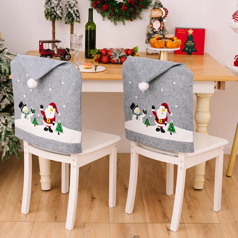 1/2/4pcs Christmas Chair Covers Xmas Dining Chair Seat Covers With Printing Snowman Santa For Home Kitchen Holiday Party Decor