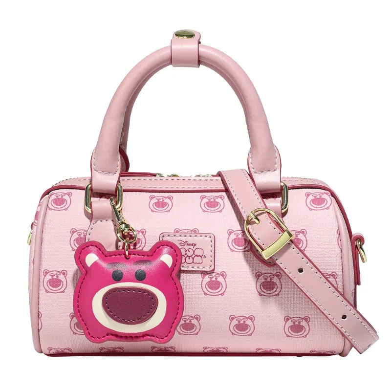 

Disney A Lotso Pink Boston Shoulder Bags Cartoon Strawberry Bear PU Leather Brand Bag Women Handbag Crossbody Bagt with Pendant