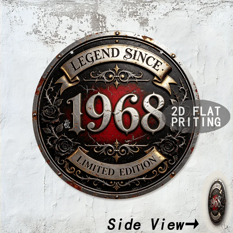2D Flat, [2D Flat] 1pc, Retro '1968' Metal Aluminum Sign (7.9'x7.9'), Bar, Cafe, Living Room, Doorway, Hallway, Courtyard, Garde