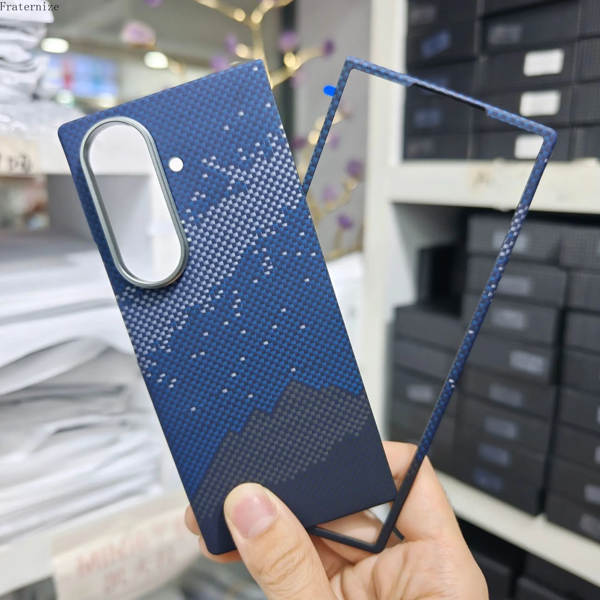 

Carbon Fabric Fiber Aramid Case For Samsung Galaxy Z Fold7 Fold 7 Magnetic Wireless Charging Thin Shell For Magsafe Capa Blue