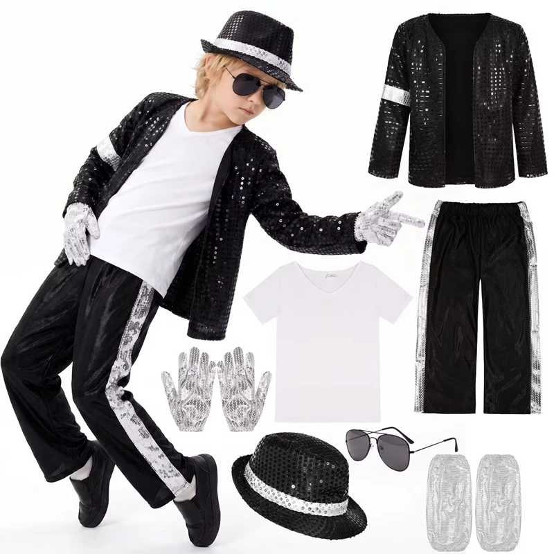 Michael Jackson Kids Clothes Halloween Cosplay Birthday Party Dance Performance Children\'s Costume Pop Star Boys Girls Outfits