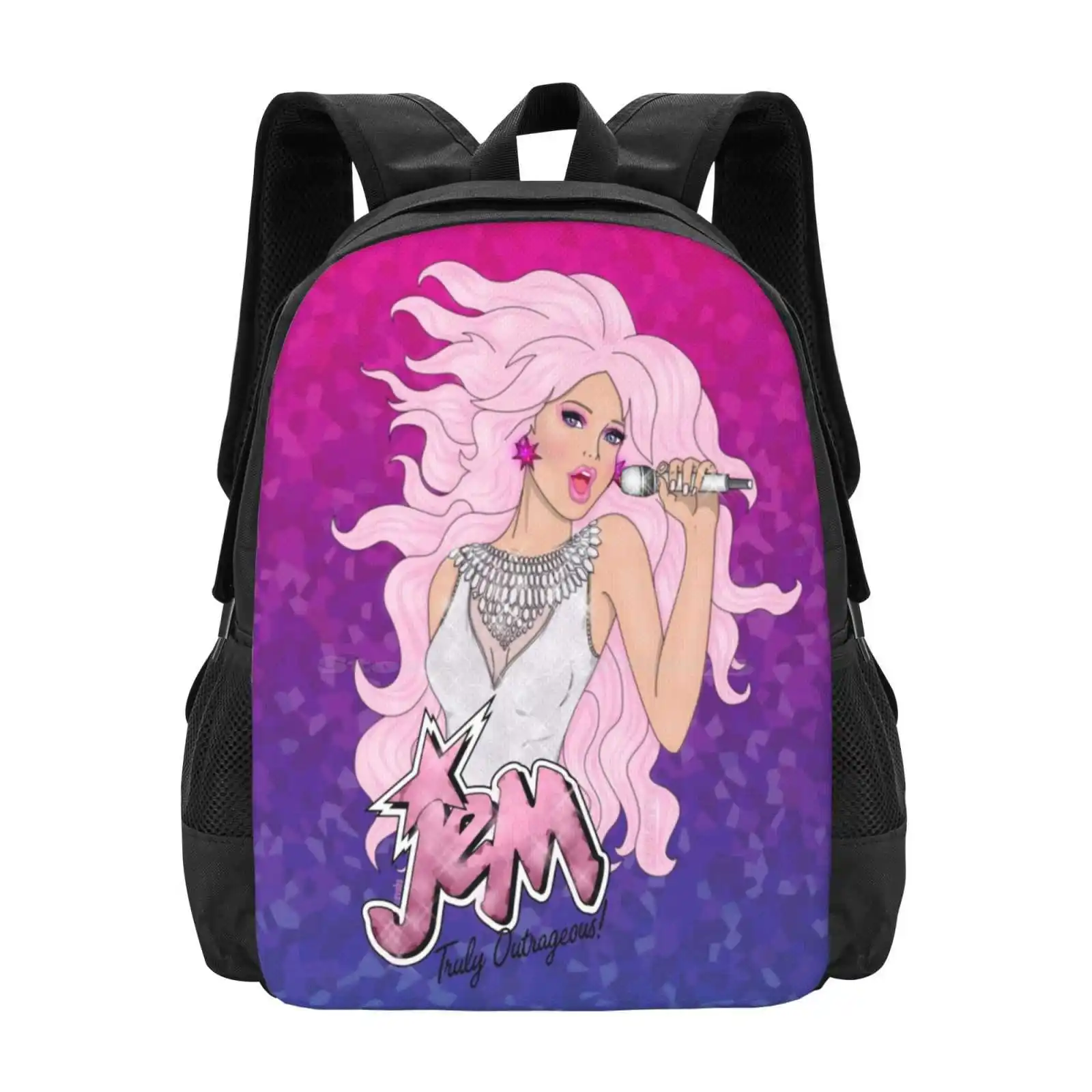 Diamond Jem Hot Sale Backpack Fashion Bags Jem And The Holograms Glitter Music 80S Cartoon Girl Band Diamonds Singer Pink Star