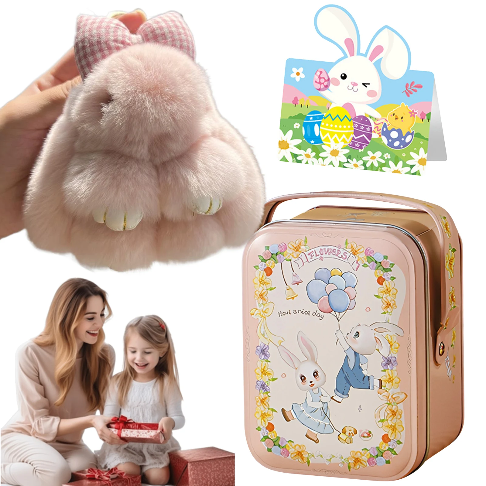 

Bunny Lucky Keychains with Box Soft Fuzzy Rabbit Keychain Handmade with Metal Buckle for Women Car Bags Backpacks Easter Gifts