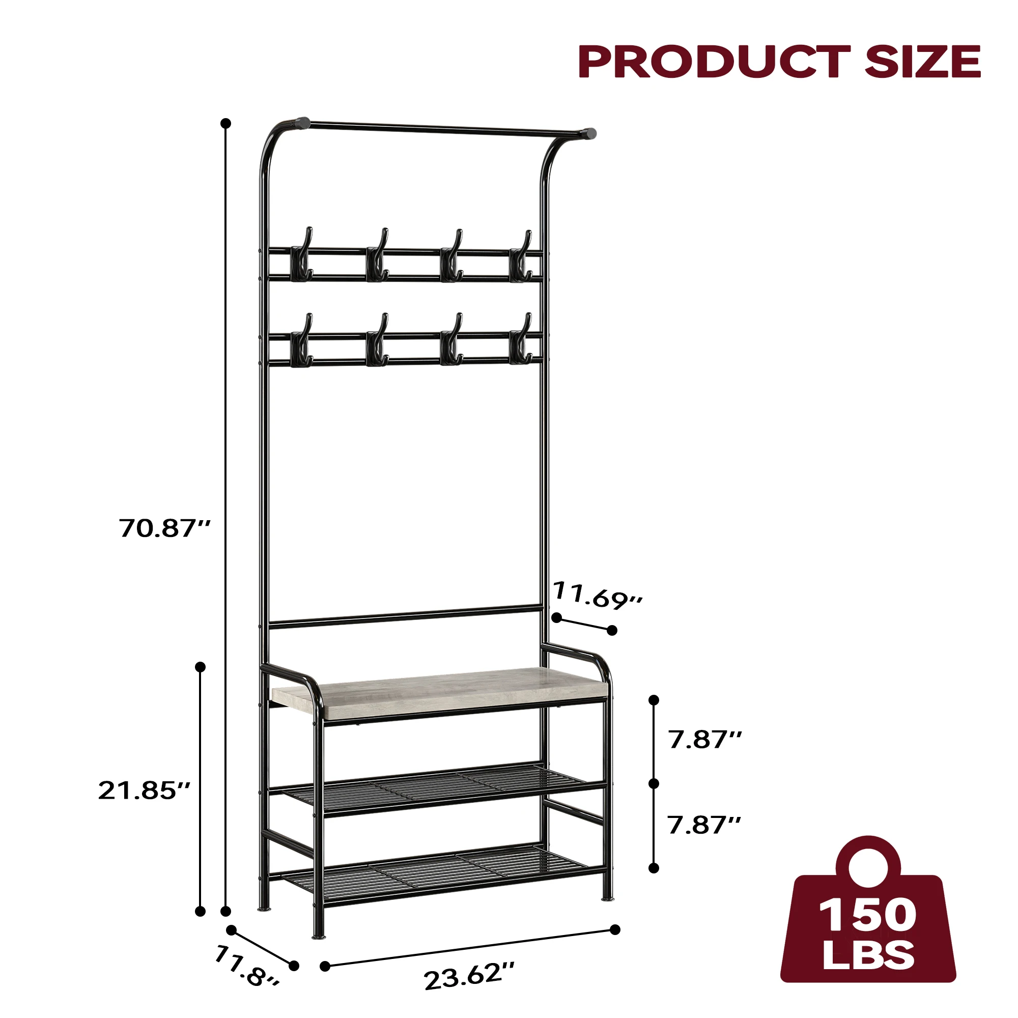 Multi-Functional Hall Tree Coat Rack with Bench and Shoe Storage 5/6 Hooks Freestanding Wood Look Metal Frame Organizer for Entryway, Living Room, or Bedroom Hallway Furniture