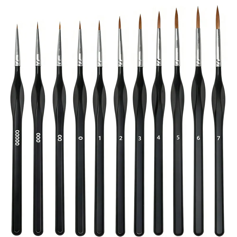 11개 세트 디테일 페인트 브러쉬, 아크릴, 모델, 수채화 및 구아슈용 미니어처 페인팅 키트, 나일론 헤어 페인트 브러쉬