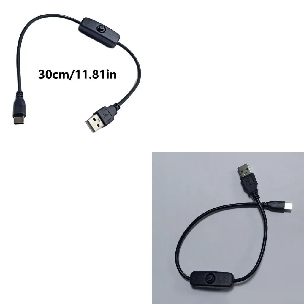 Portable USB to Type C Charging Cable Wire with Power Switching Button 22AWG