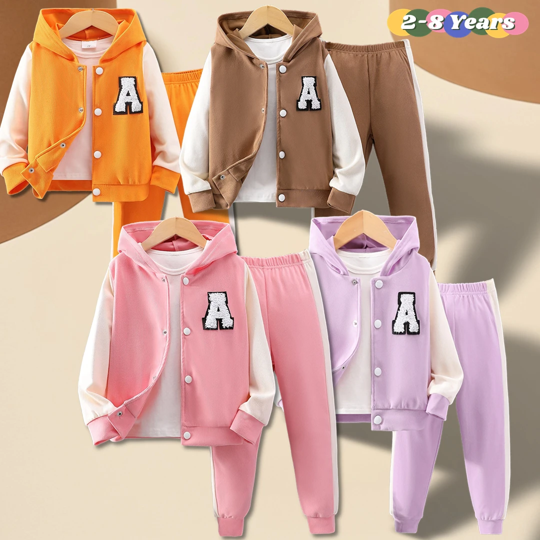 

2024 Spring Sets for Children 2-8yrs Girl Clothing Set Long Sleeve Hooded Plaid Boys Suit Winter Overcoat Soft Ventilate