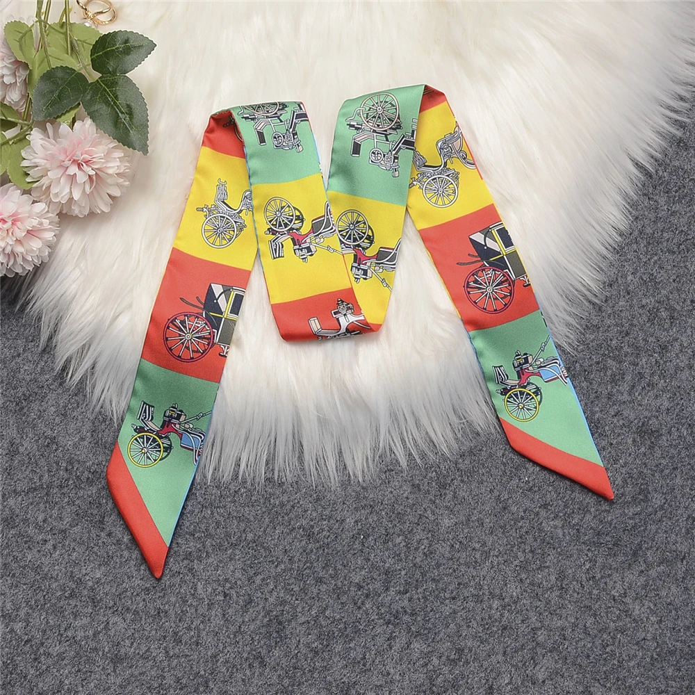 New Plaid Carriage Brand Bag Scarf Design Women Luxury 100% Silk Scarf Fashion Headwear Skinny Hair Scarves Neckerchief