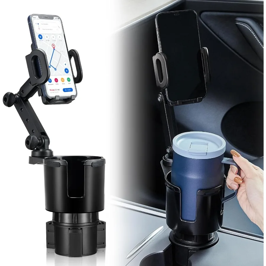 Expansor de portavasos ajustable para coche con soporte de teléfono con rotación de 360 para iPhone y todos los teléfonos inteligentes ajuste Universal para vehículos Secu