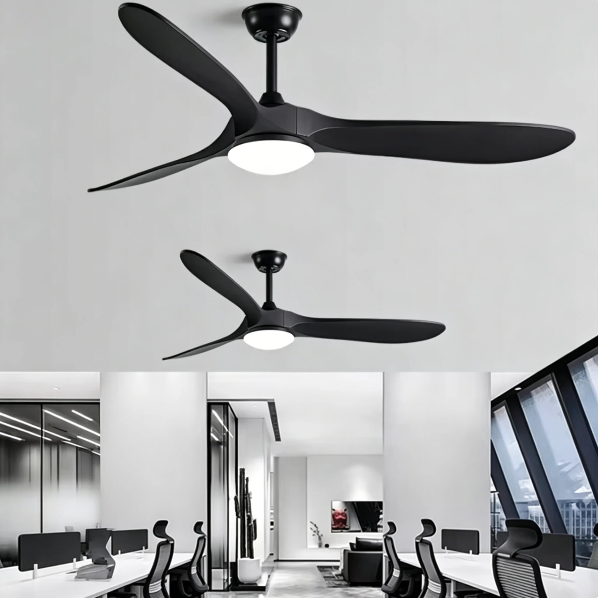 52 Inch Ceiling Fans with Light 85-265V Industrial Vintage ABS Ventilator 6 Speed DC Motor Fan for Bedroom Living Room
