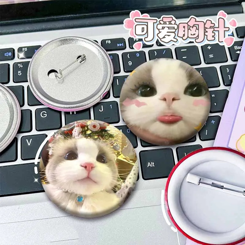 Funny Cat Meme Enamel Pins Tinplate Round Snap-in Brooch Cute Cartoon Badge for Clothes Bag Jewelry Accessories Gifts for Friend
