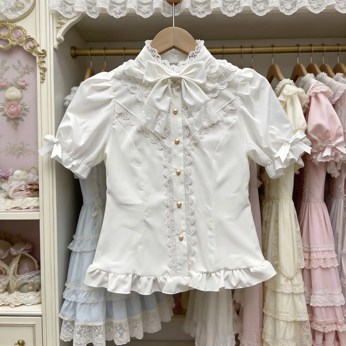 Xingfu Song Original Lolita Sweet Summer Short Sleeve Bubble Sleeve Shirt Cute Inner Wear Top for Women Slim Fit Regular Length
