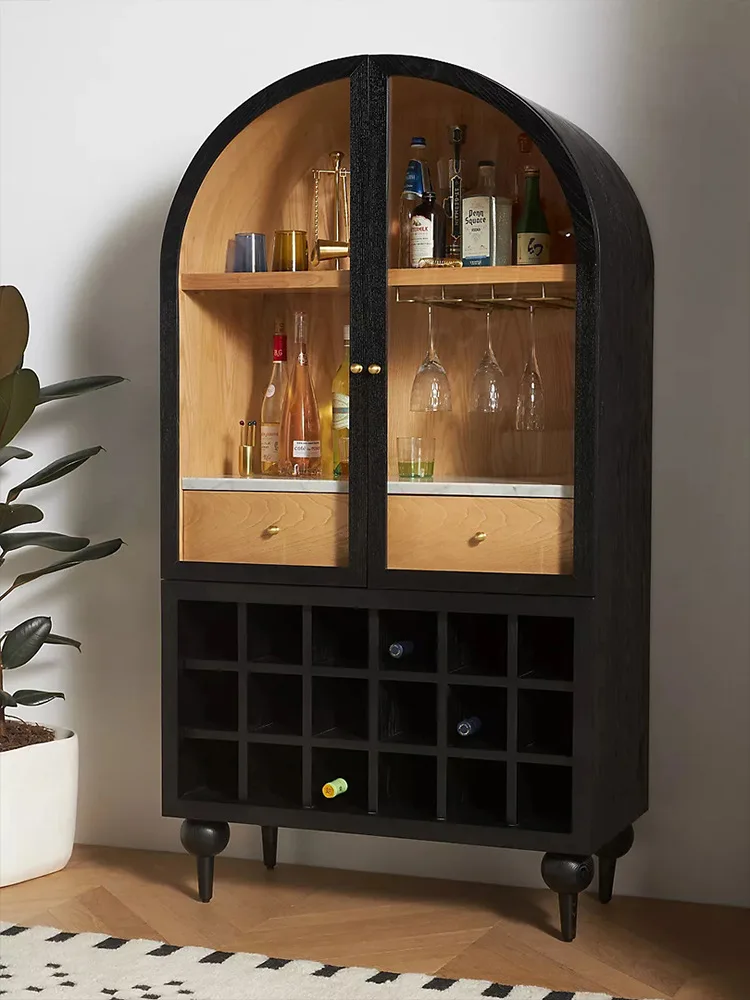 American arched wine cabinet French retro solid wood side cabinet Nordic glass storage cabinet