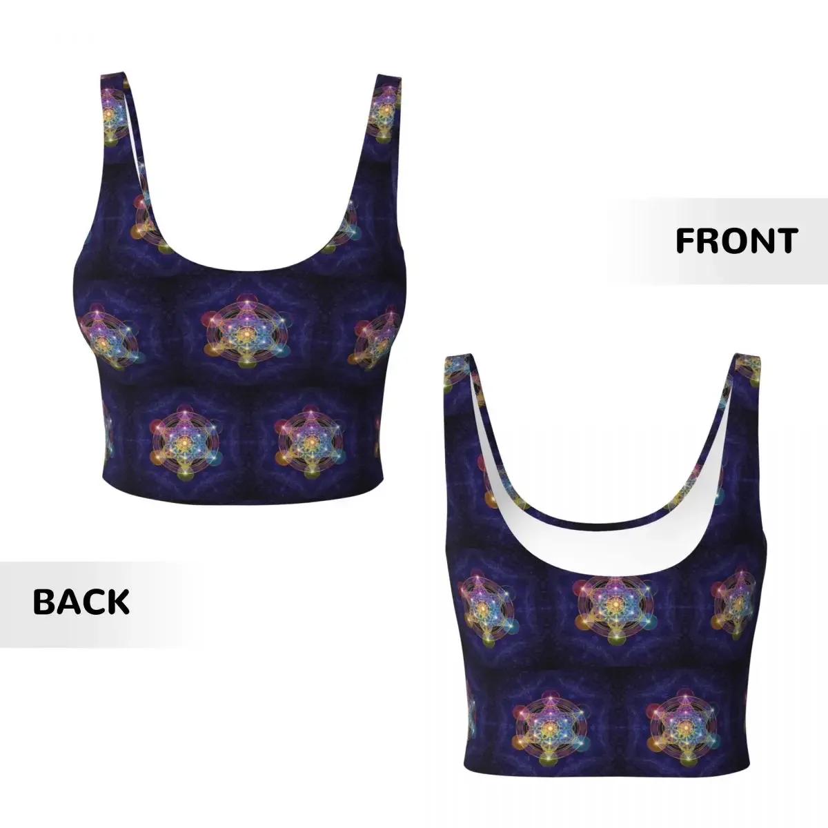 Custom Metatron's Cube Merkabah Women Sports Vest Bra Gym Workout High Impact Yoga Crop Tank Tops