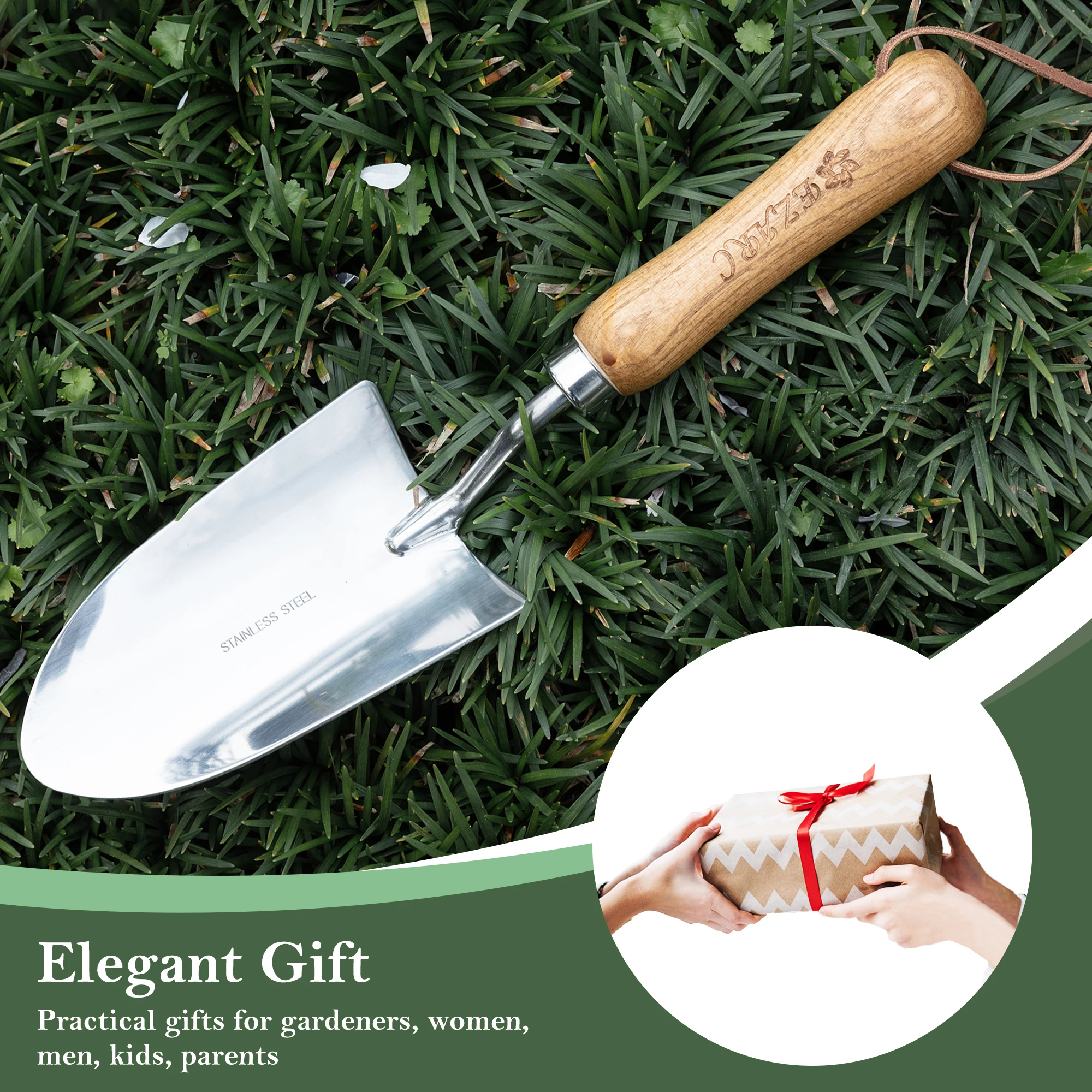 Spatola da giardino EZARC, pala a mano in acciaio inossidabile per giardinaggio, vanga da giardino con manico in legno per il trapianto