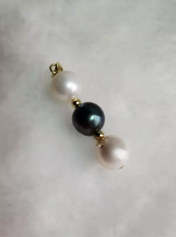 

AAA японский Akoya 10-9 мм белый + черный жемчуг ожерелье кулон 14k желтое золото