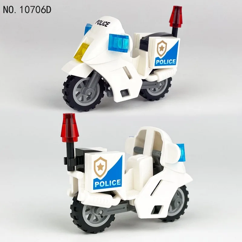 10706D Wu Shen Tieqi motocykl biały model policyjny zabawka dla dzieci do składania z klocków akcesoria