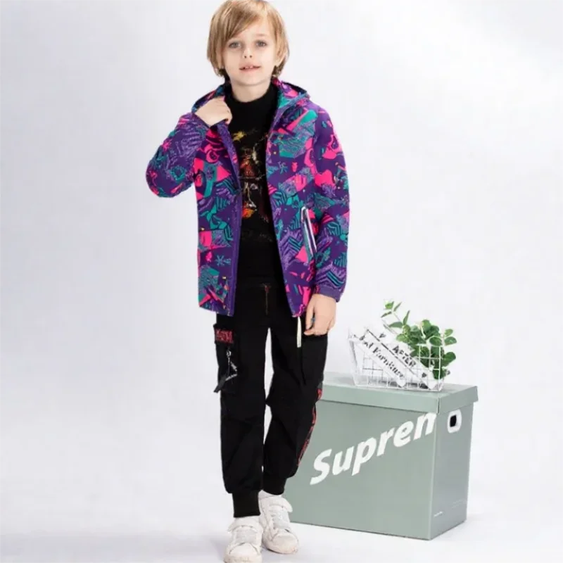 Dubbped Reflective Stripe Waterproof Boys Jacket Windproof Outerwear Warm Polar Fleece Coat Hoodie Autumn Winter Kids Clothes