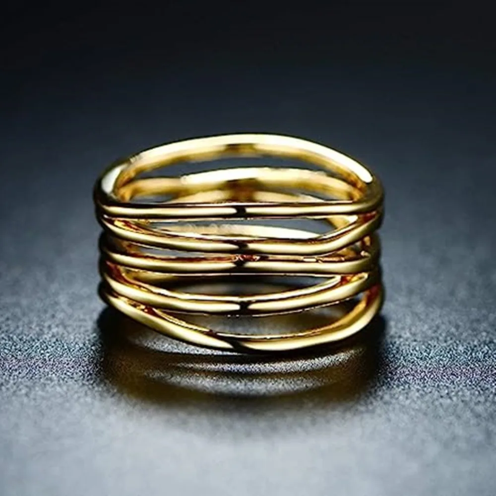 Seulement Fashion Gold Plate Ring Personalized Multi-layer Line  Rings Unique Punk Jewelry for Women Party Gift