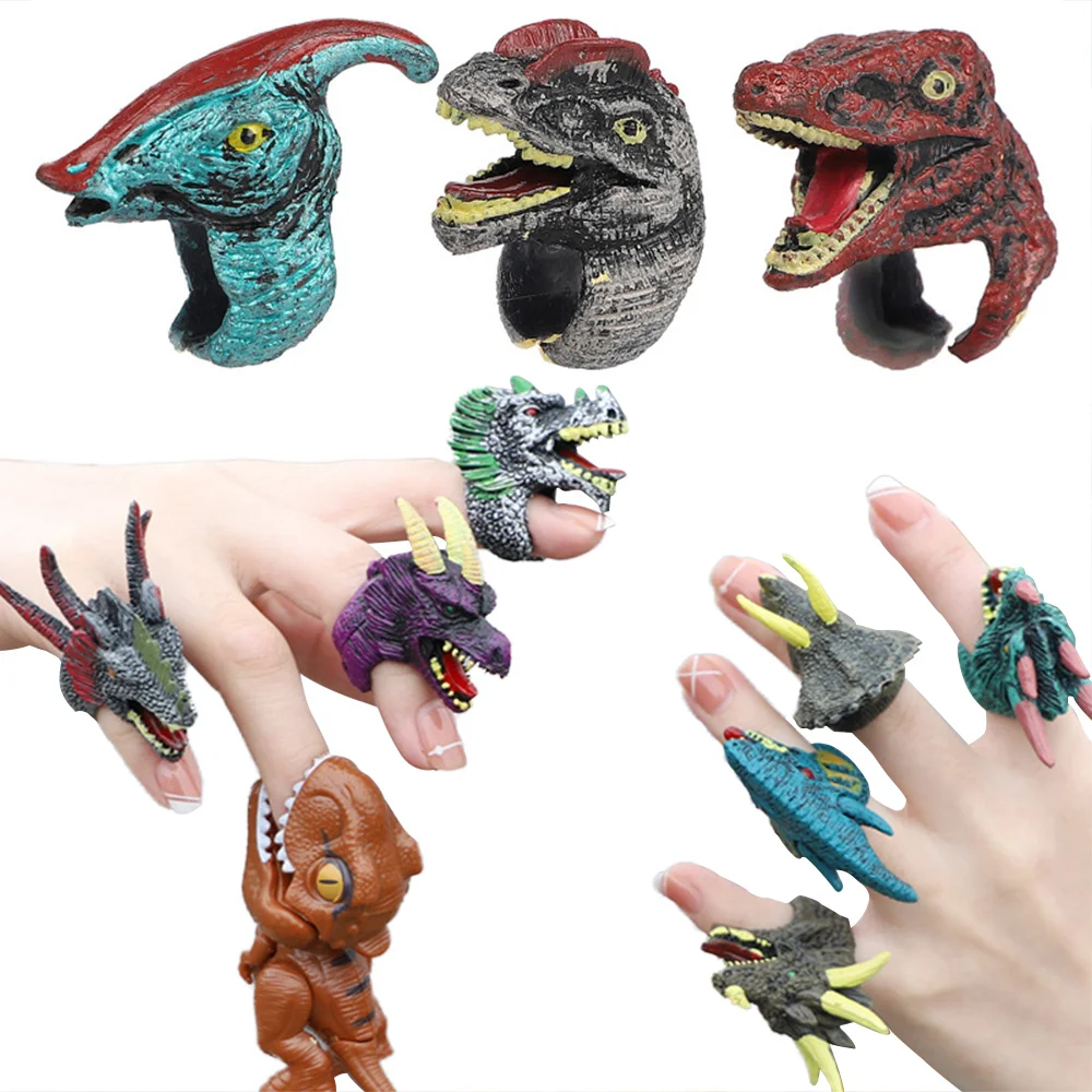 

6pcs Dinosaur Finger Decor Jurassic Rubber Bath Toys Halloween Party Rings Favors Goodie Bag Stuffers Kids Birthday Gifts