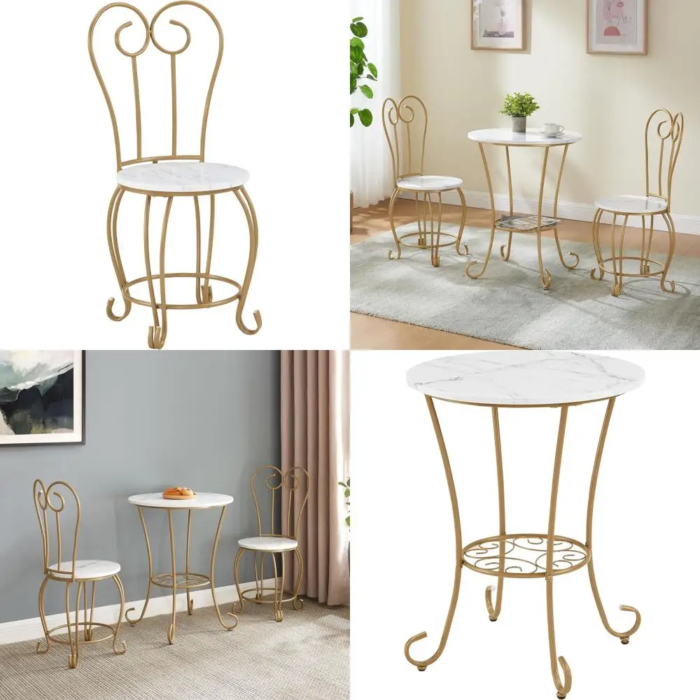 

Винтажный французский бистро-набор из 2 предметов с мраморной столешницей для обеденной зоны в помещении