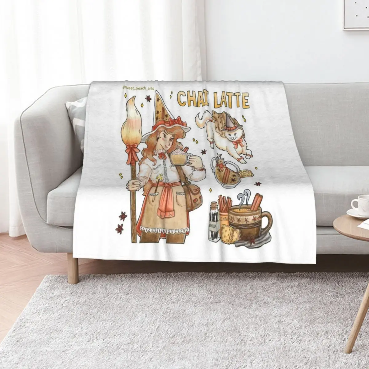 Chai Tea Latte Witch - Manta estética de fácil cuidado y cómoda para sofá