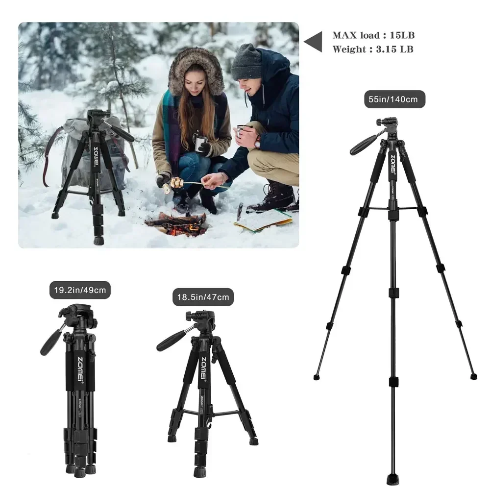 ZOMEI Q111 140cm Lightweight Aluminium Tripod Stand For Camera Mobile with Phone Holder Remote Shutter Light Stand Photography