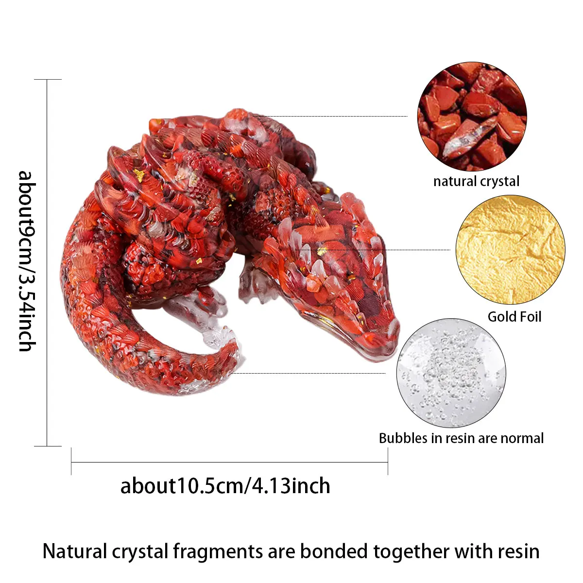 1PC Natural Crystal Resin Parcel Macadam Copper Cash Magic Dragon Figurine Amulet Fengshui Home Office Decoration New Style