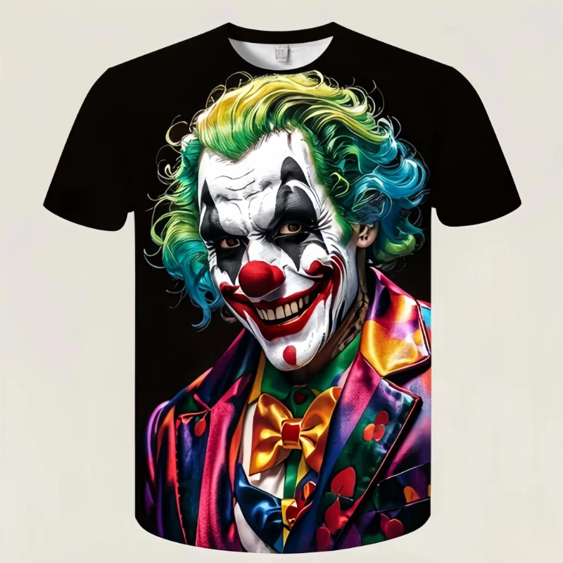 Camiseta con estampado 3D del Joker de película para hombre, ropa de calle de manga corta con cuello redondo, Top de entretenimiento informal de gran tamaño