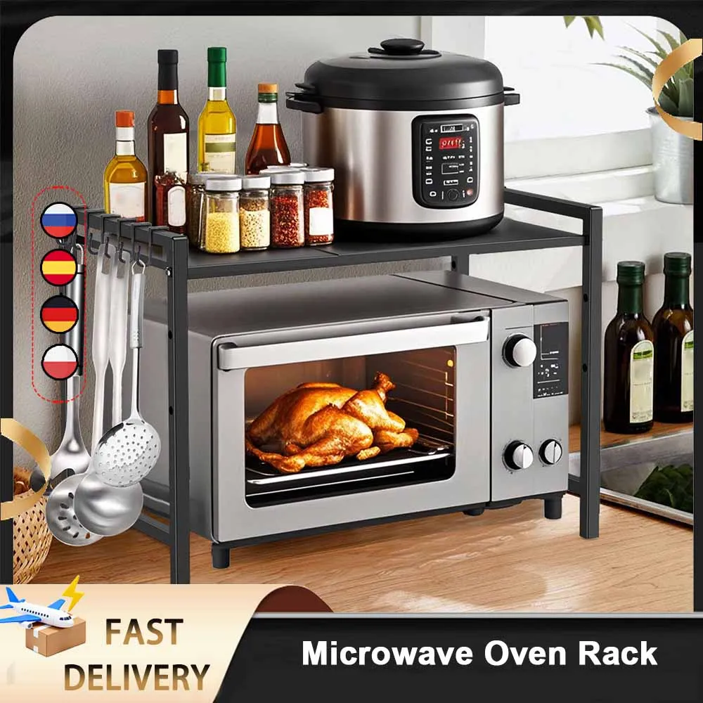 Erweiterbares Mikrowellenregal 38-64cm Verstellbarer Abnehmbarer Metallhalter Küchen-Aufbewahrung Verstärkte Haushalts-Aufbewahrungsregale
