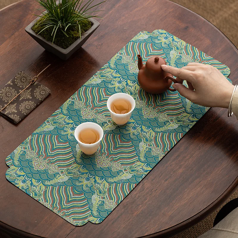 New Chinese Style Double-Sided Brocade Tea Mat Home High-End Tablecloth Retro Desktop Hydrophilic Pad Dry Pour Tea Towel