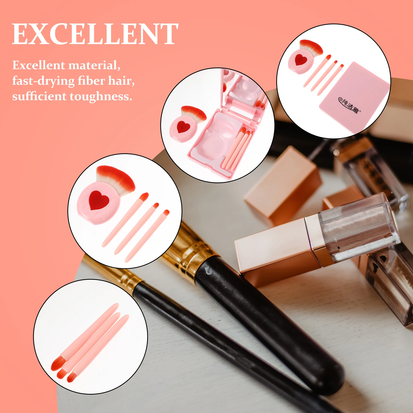 Juego de brochas de maquillaje portátiles, herramientas, Kit de viaje, accesorios de base, Material de espejo, dureza del cabello de fibra