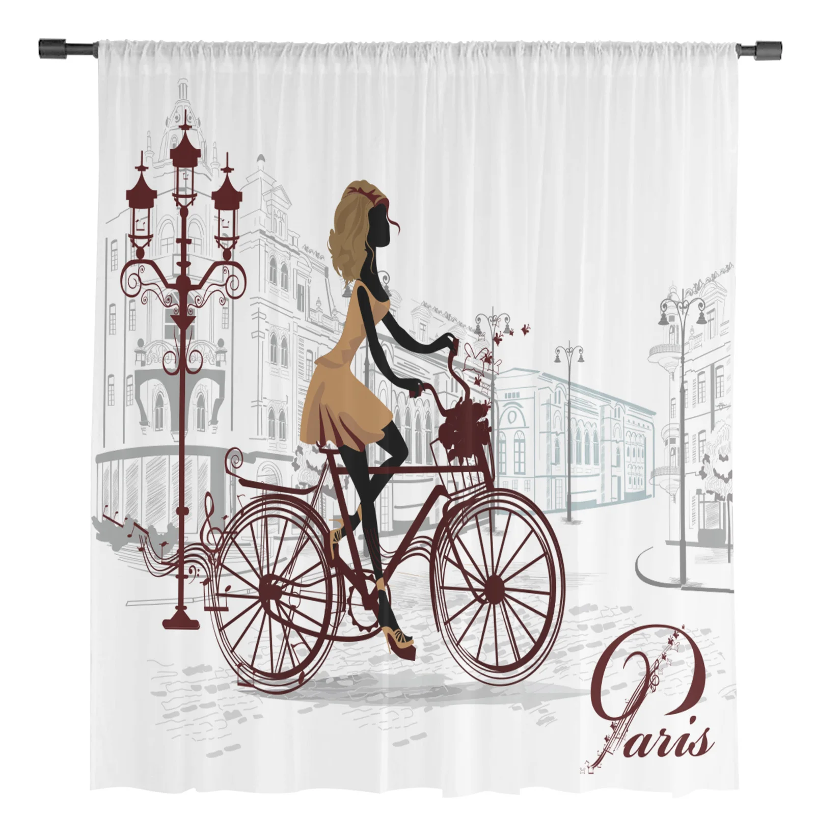 Bicycle Girl Street Romance Tulle Sheer Curtains for Living Room Bedroom the Room Kitchen Voile Organza Decoration Curtains