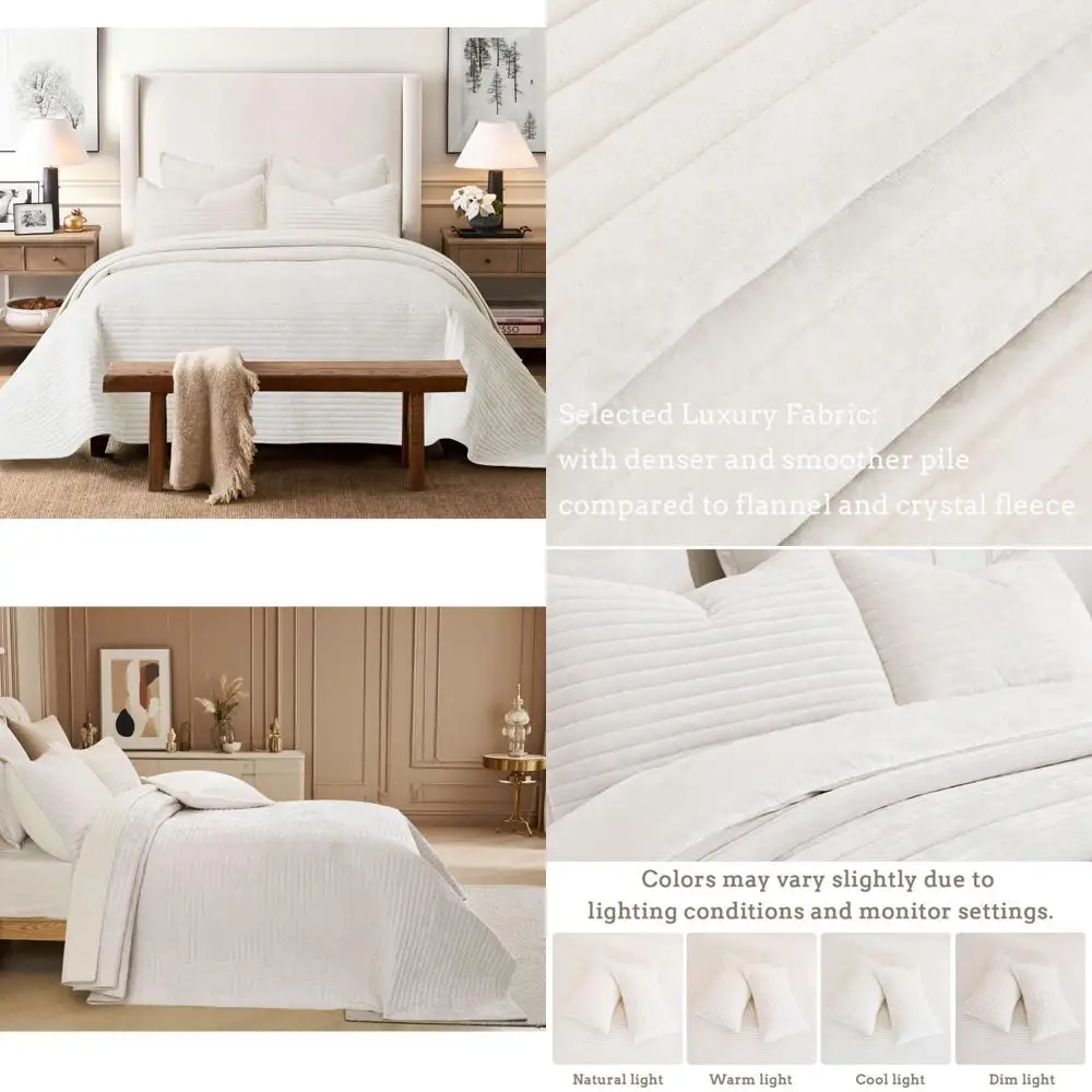 

Elegant Velvet King Size Oversized Quilt Bedding Set with Striped Bedspread and 2 Pillow Shams